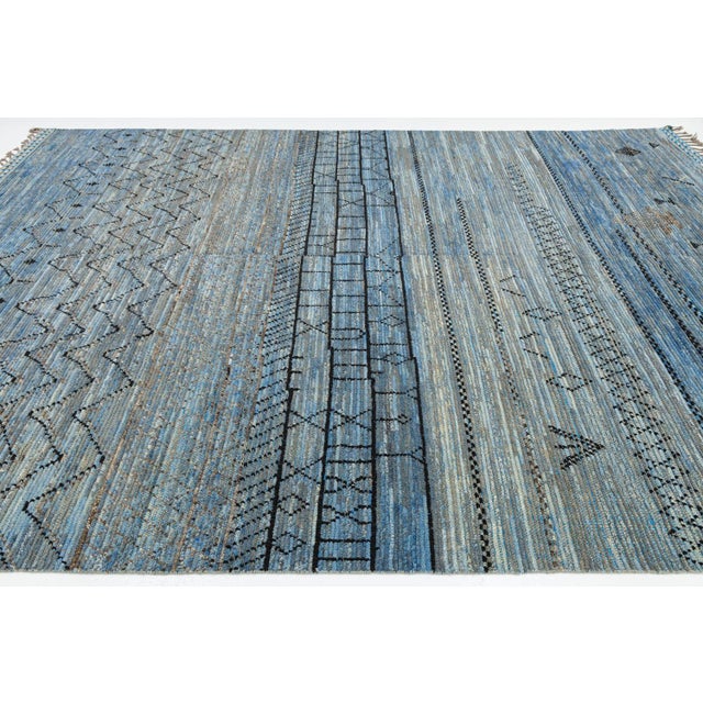 Modern Berber Blue: Hand-Woven Moroccan Style Abstract Wool Rug 9x13 For Sale - Image 12 of 12