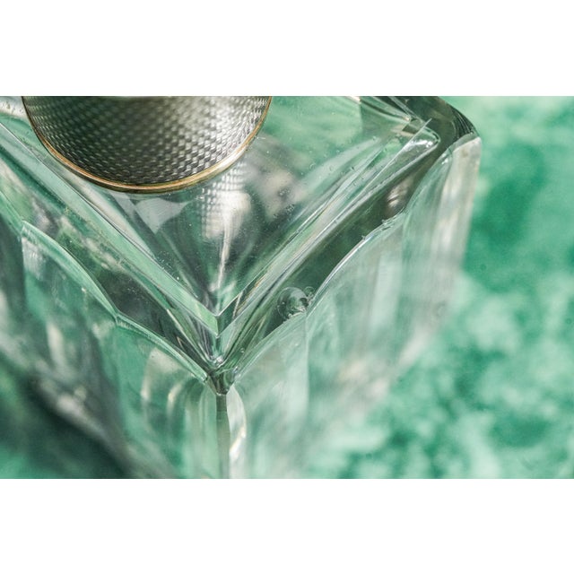 Stunning Engine Turned Antique French Sterling Silver Crystal Vanity Dresser Set Cologne Bottle Box Home Decor For Sale - Image 9 of 16