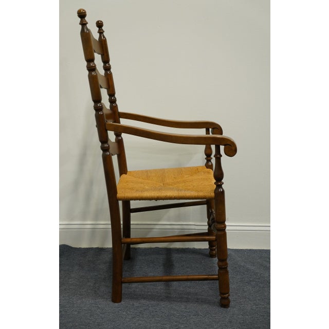 Wood Ethan Allen Heirloom Nutmeg Maple Colonial Early American Ladderback Rush Seat Dining Arm Chair For Sale - Image 7 of 9