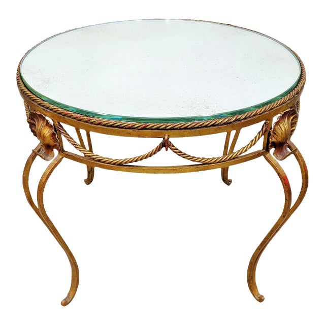 Vintage Italian Mid-Century Modern Gilt Metal & Mirror Top Round Coffee Table For Sale