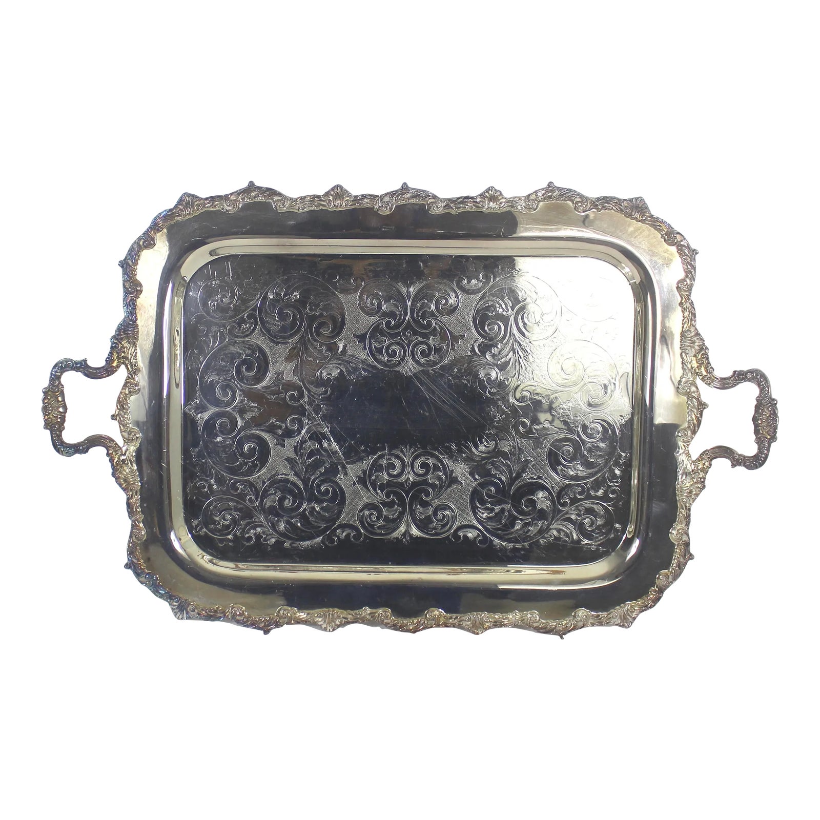 1940s Extra Large Butler’s Tray Silver Plated Rectangular Footed Tray ...