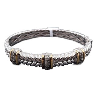 Alwand Vahan Sterling Silver 14k Gold Diamond Bangle Bracelet For Sale