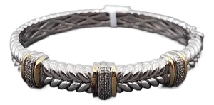 Alwand Vahan Sterling Silver 14k Gold Diamond Bangle Bracelet