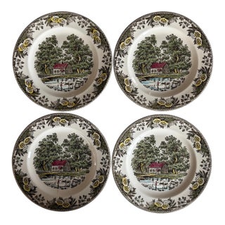 Set of 4 Vintage Fair Oaks Dinner Plates by Royal China For Sale