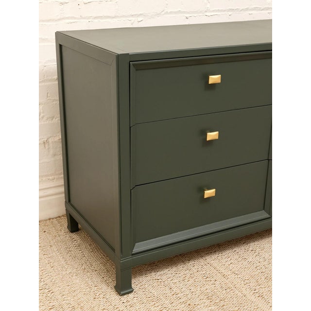 Wood Vintage Dark Green Geometric Credenza With Brass Hardware For Sale - Image 7 of 12