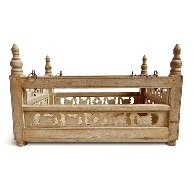 Original old antique India piece with hanging rings called a "Jhula". Charming cutout carvings of swans around sides. Can...