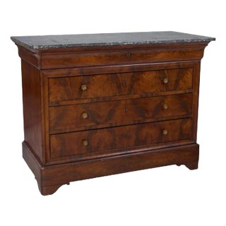 French Louis Philippe Marble Top Walnut Commode For Sale