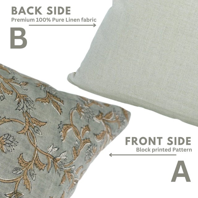 Fabdivine Handcrafted Block Print Cushion Cover 24x24 Inch Pure Linen- Pushp Varsha For Sale - Image 4 of 5