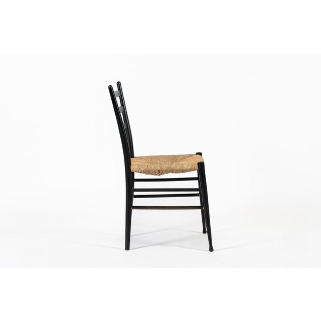 Wood Vintage Mid Century Black Wood and Rush Wicker Dining Chair For Sale - Image 7 of 12