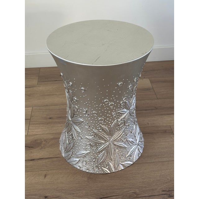 Baker Furniture Company Baker Furniture Art Deco Silver Leaf Side Drum Drink Table by Thomas Pheasant For Sale - Image 4 of 9