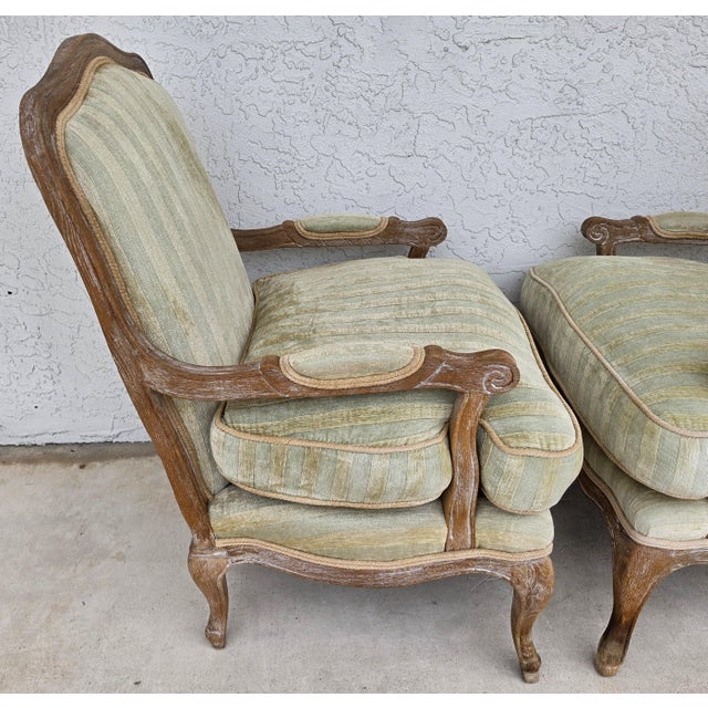 Plush Velvet French Country Fauteuil Armchairs Pair For Sale - Image 12 of 15