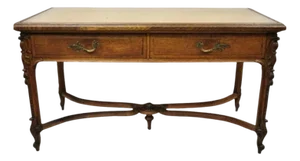 Antique French Victorian Louis XV Style Oak 2 Drawer Writing Desk Console Table