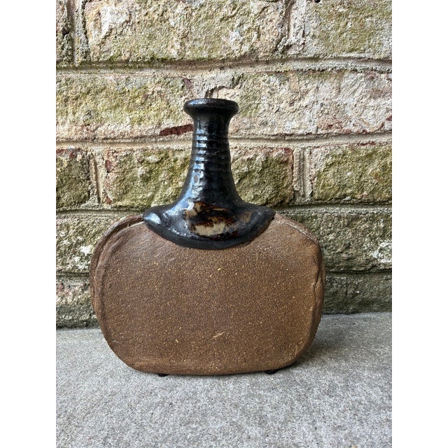 Vintage Pottery Vase With Black Top For Sale - Image 4 of 11
