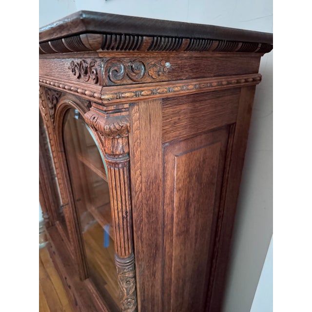Antique 19th Century Renaissance Revival Oak Bookcase/Cabinet For Sale - Image 4 of 15