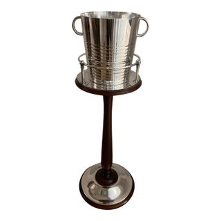 1940s Art Deco Christofle Silver Plated and Mahogany Champagne Stand With Matching Bucket For Sale