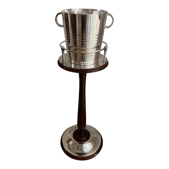 1940s Art Deco Christofle Silver Plated and Mahogany Champagne Stand With Matching Bucket For Sale