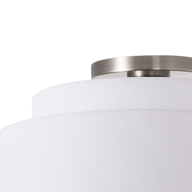 2020s Coronado 18" Flush Mount by Nova - Modern Satin Nickel Steel, Double Drum White Linen Shade, Dimmable Elv, Ideal for Hallway Bedroom For Sale - Image 5 of 6