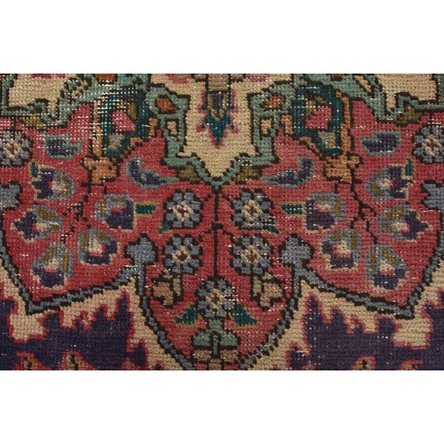Tabriz Rug 6’9” X 9’11” Purple Wool Vintage Distressed Hand-Knotted Carpet For Sale - Image 9 of 15
