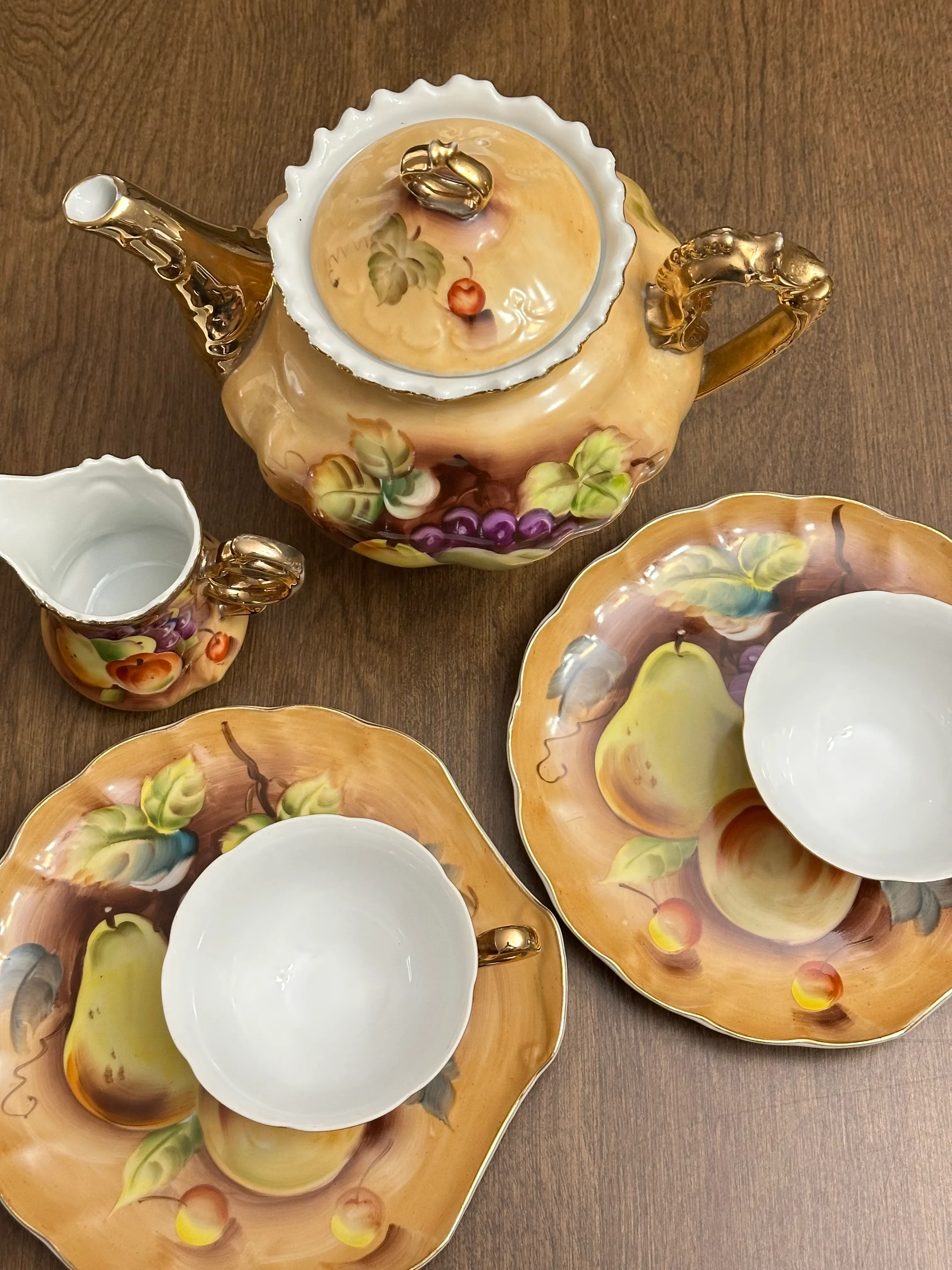 Lefton China Tea for Two Set – Heritage Brown Fruit Pattern – Hand