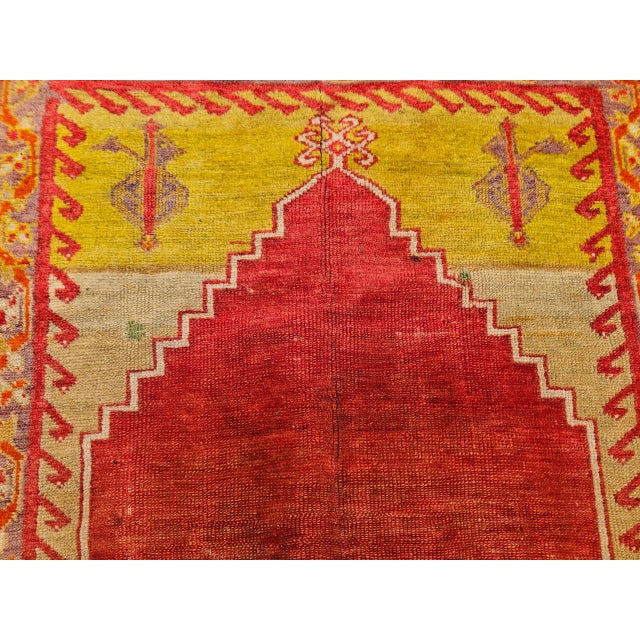 Vintage Turkish Prayer Area Rug, Hand-Knotted Wool, 4x5, Abrash Red & Yellow For Sale - Image 10 of 14