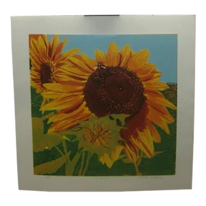 Original Vintage Walter Buttrick 'Sunflowers' Color Linocut Graphic Art