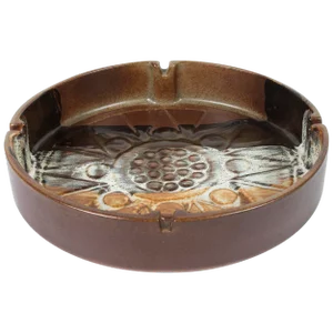 Large Vintage Brown Round Ceramic California Studio Cigar Ashtray Catchall