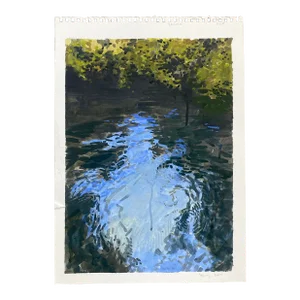 Impressionist Style Painting of Moving Water on Paper by Bryan Young
