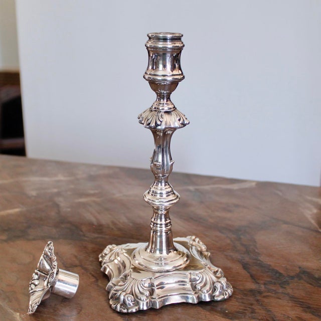 Metal Set of Four Georgian Style English Silver Plate Candlesticks, 19th Century For Sale - Image 7 of 12