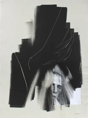 Calvin Anderson Abstracted Portrait Monotype and Collage on Paper Late 1990s- Early 2000s