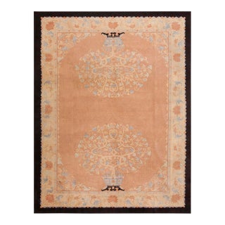 1920s Peach Vase Floral Antique Chinese Art Deco Carpet 9' X 11' 6" Knotted Wool Rug For Sale