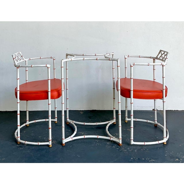 Vintage Faux Metal Bamboo Patio Hollywood Chairs and Table Set For Sale - Image 4 of 16