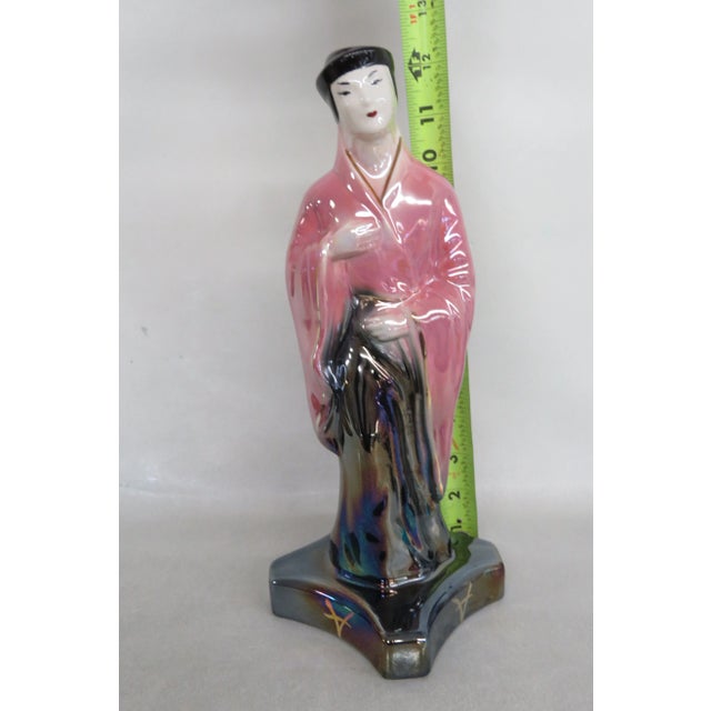 Japanese Lusterware Iridescent Pink and Black Man in Kimono Figurine For Sale In Miami - Image 6 of 12