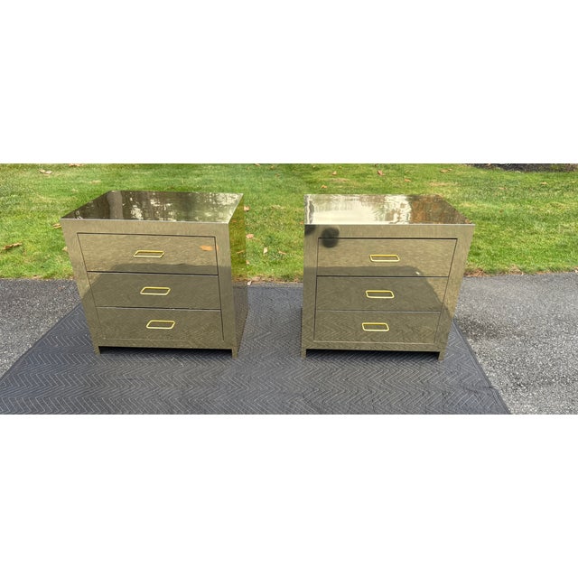 Vintage Sarreid-Style Brass Clad Night Stands or Side Tables With Drawers - A Pair For Sale In Boston - Image 6 of 11