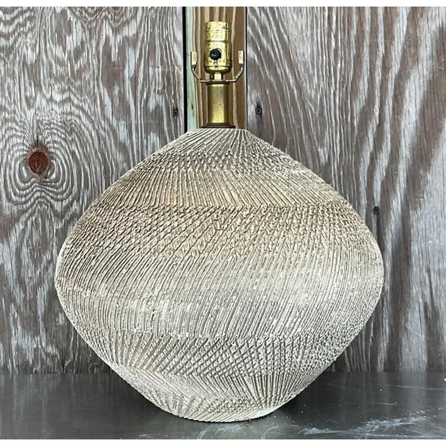 Mid 20th Century Vintage Scored Ceramic Table Lamp For Sale - Image 5 of 12