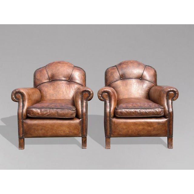 Vintage French Leather Club Chairs, 1960, Set of 2 For Sale - Image 3 of 8