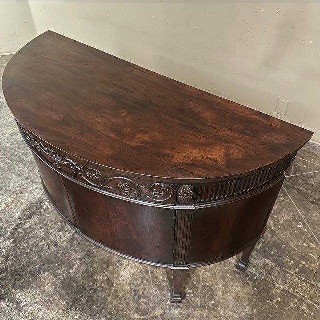 Wood 19th Century English Neoclassical Demilune Buffet Ca. 1890 For Sale - Image 7 of 18