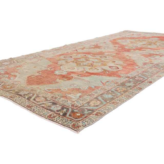 54115 Vintage Turkish Oushak Rug, 04'07 x 09'06. The Anatolian Duet: A Vintage Turkish Oushak Masterpiece of Sophisticated...