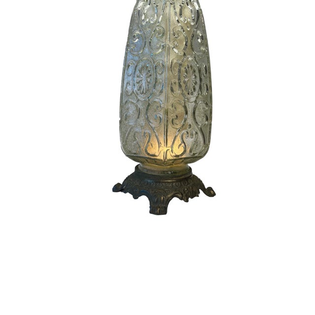 American Vintage 1950s Cast Brass & Glass Lamp For Sale - Image 3 of 6