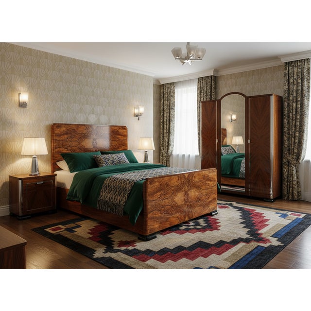 Art Deco Double Bed in Figured Walnut, 1930s For Sale - Image 10 of 14