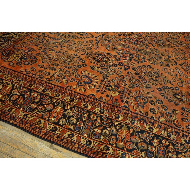 1920s Raspberry Pink Classic Medallion Antique Persian Sarouk Carpet 9' 6" X 12' Knotted Wool Rug For Sale - Image 4 of 9