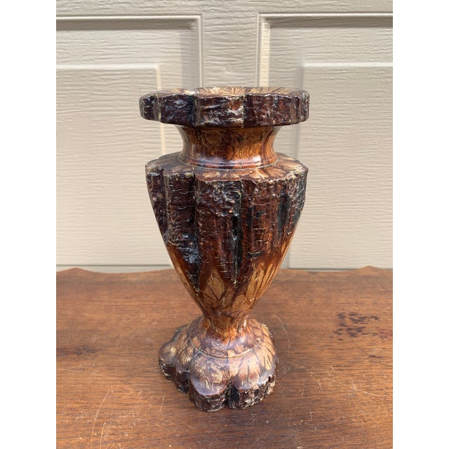 1970s Vintage Wabi-Sabi Rustic Hand Carved Chrysanthemum Wood Vase For Sale - Image 5 of 10