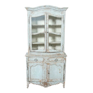 Early 19th Century French Country Louis XV Style Painted Buffet Duex Corps or Bookcase For Sale