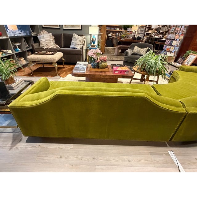 Avocado MCM Reupholstered Avocado Velvet Curved 2-Piece Sofa For Sale - Image 8 of 9