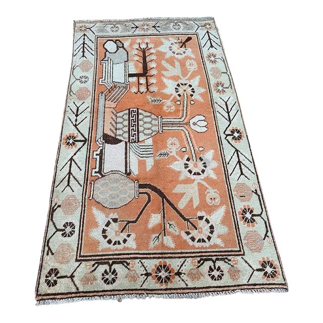 Antique Khotan Rug 4’5” X 7’5” | Stylized Vase & Flower Design For Sale