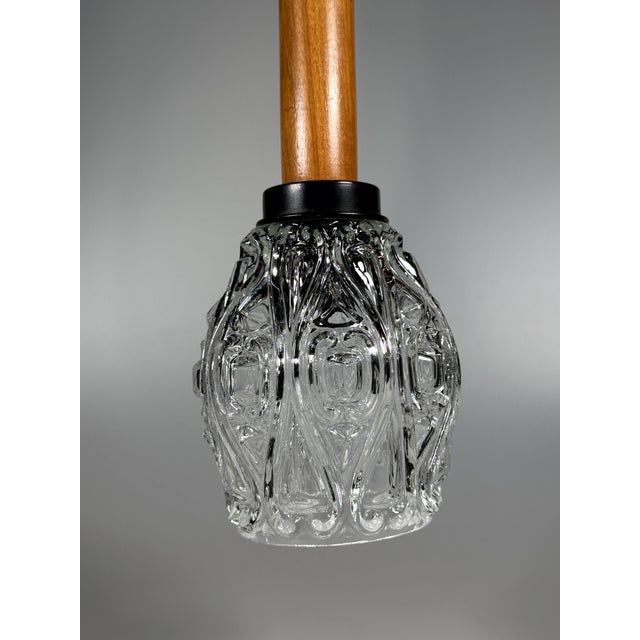 Mid-Century Space Age Ceiling Lamp Pendant Lamp in Teak and Glass, 1960s For Sale - Image 4 of 11
