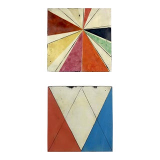 Original Encaustic Collage Paintings by Gina Cochran - "Preppy" - 2 Panels For Sale