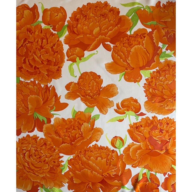 Late 20th Century HERMES Les PIVOINES orange scarf, first published in 1970 and reissued in 1990 France For Sale - Image 5 of 10
