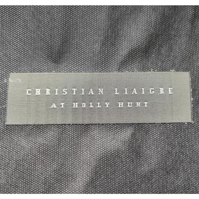 Fantastic set of dark brown leather ebonized oak dining chairs labeled Christian Liaigre. This is model "Louis XVI",...