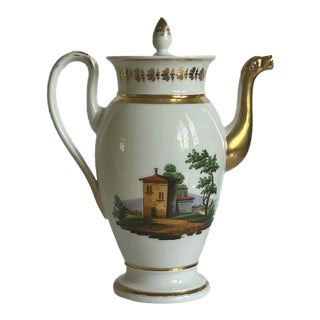 Antique French Porcelain Coffee Pot With Hand-Painted Landscapes, c.1820–1830 For Sale
