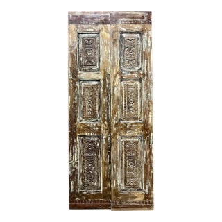 Antique Teak Carved Double Doors Reclaimed Wood - a Pair For Sale